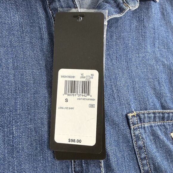 Guess Denim Longline Shirt Dress Women Oversize Small Light Medium Wash $98 NWT - Picture 4 of 9